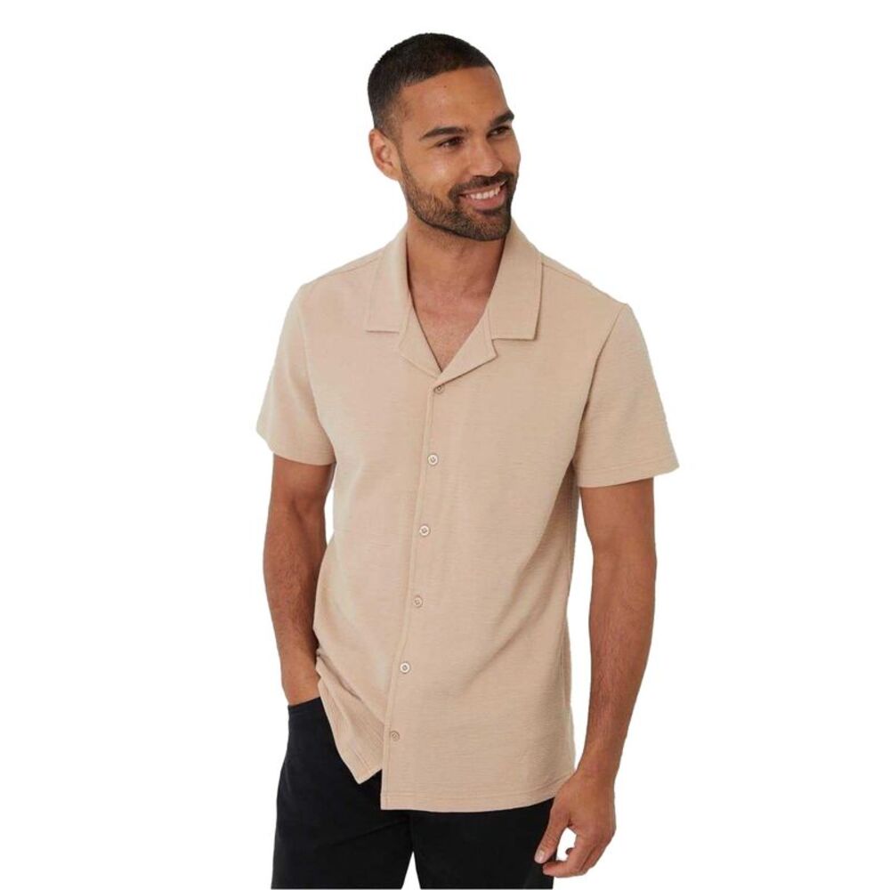 Threadbare Mens Embley Solid Relaxed Fit Shirt / Stone